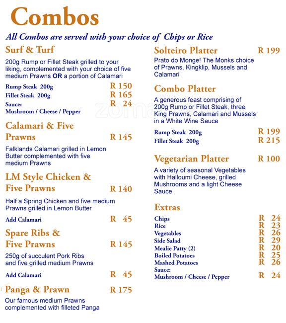 Menu at Adega restaurant, Nelspruit