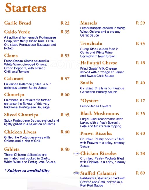 Adega Menu, Menu for Adega, Nelspruit, Nelspruit Zomato SA