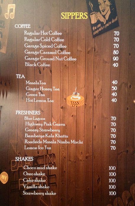 Menu at Cafe Garage, Noida