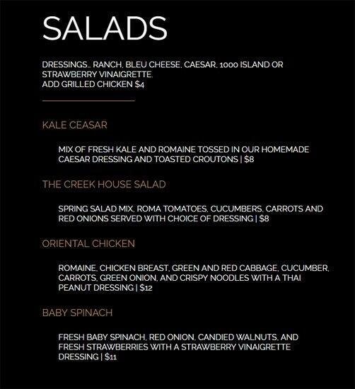 Menu at The Creek Patio Grill pub & bar, Cave Creek