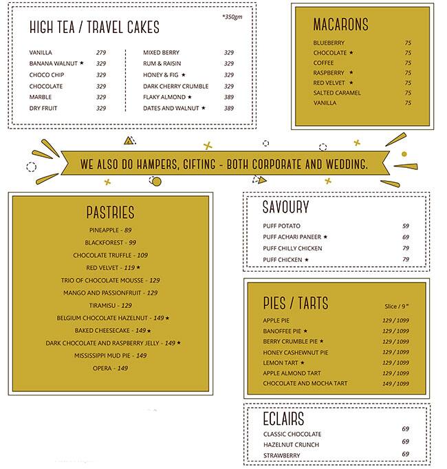 The Cakecity Patisserie menu