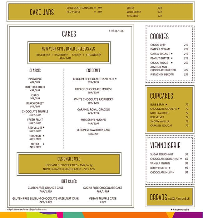 The Cakecity Patisserie menu