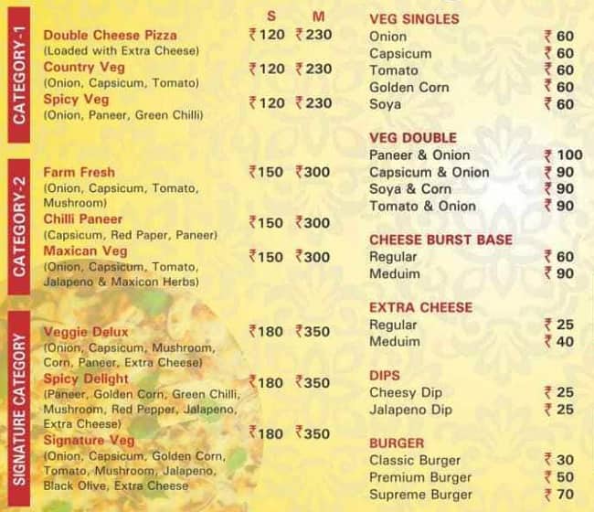 Menu of The Sector 3, Faridabad