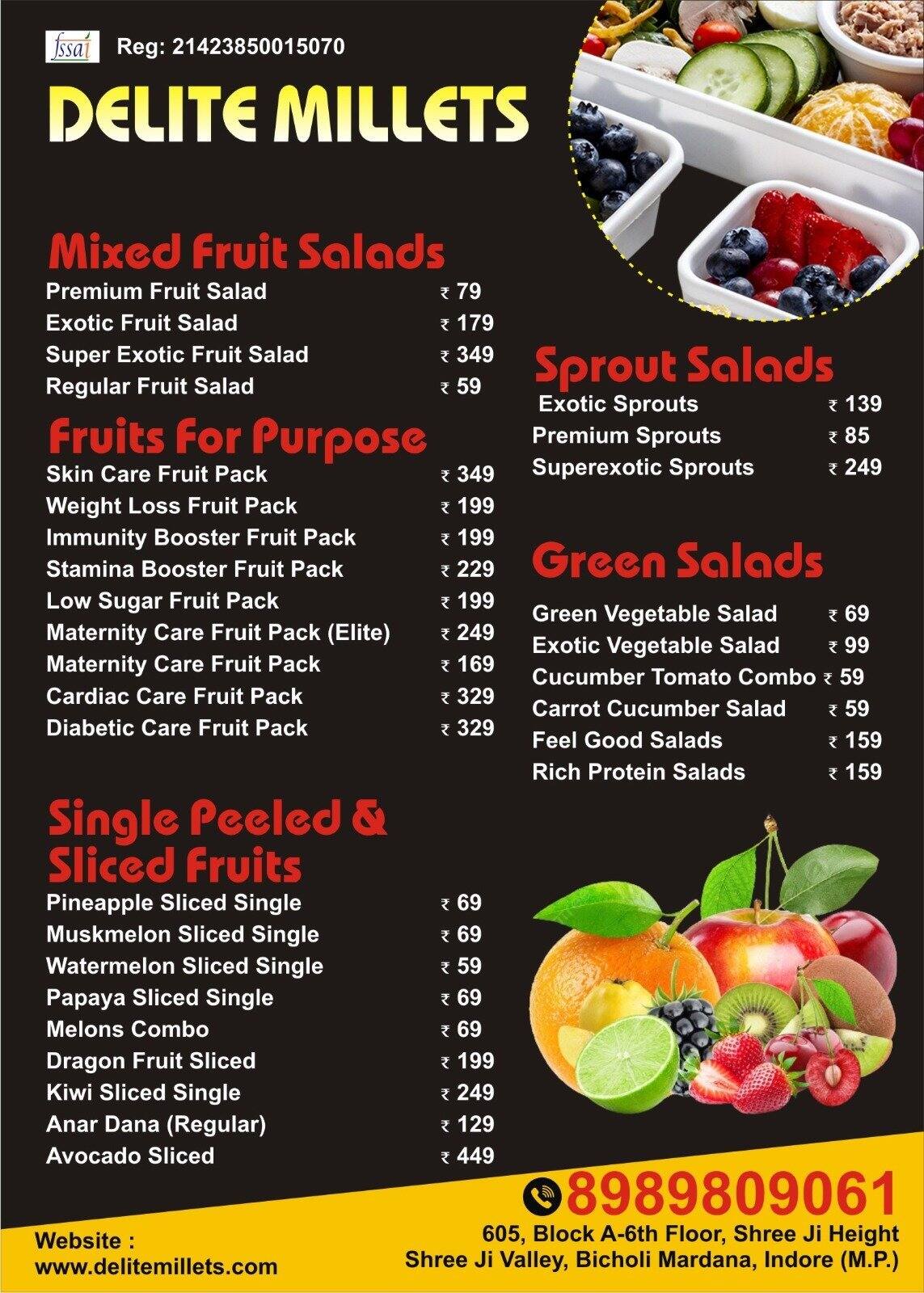 Menu of Delite Millets, By Pass Road (South), Indore