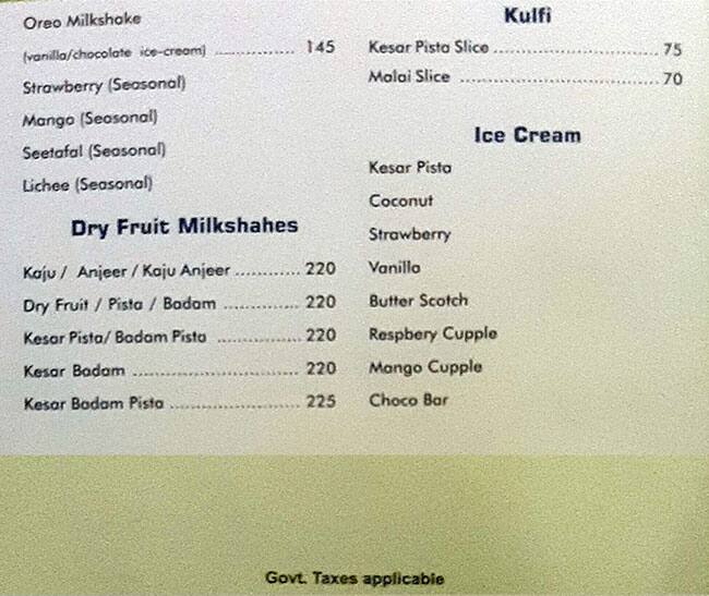 Maji Sagar menu