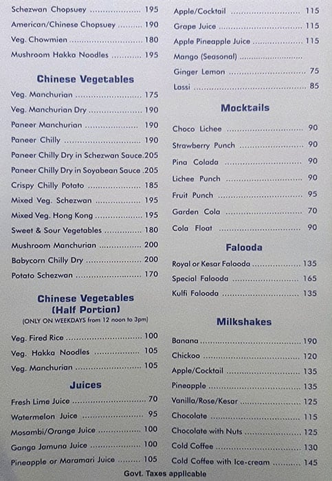 Maji Sagar menu