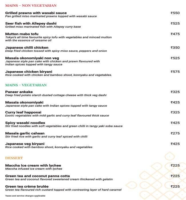 Menu at The Accord Metropolitan, Chennai