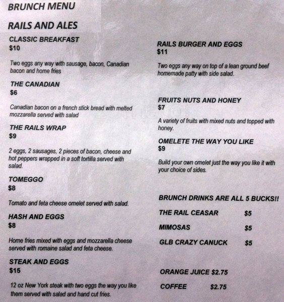 Rails And Ales Menu, Menu for Rails And Ales, The Danforth, Toronto