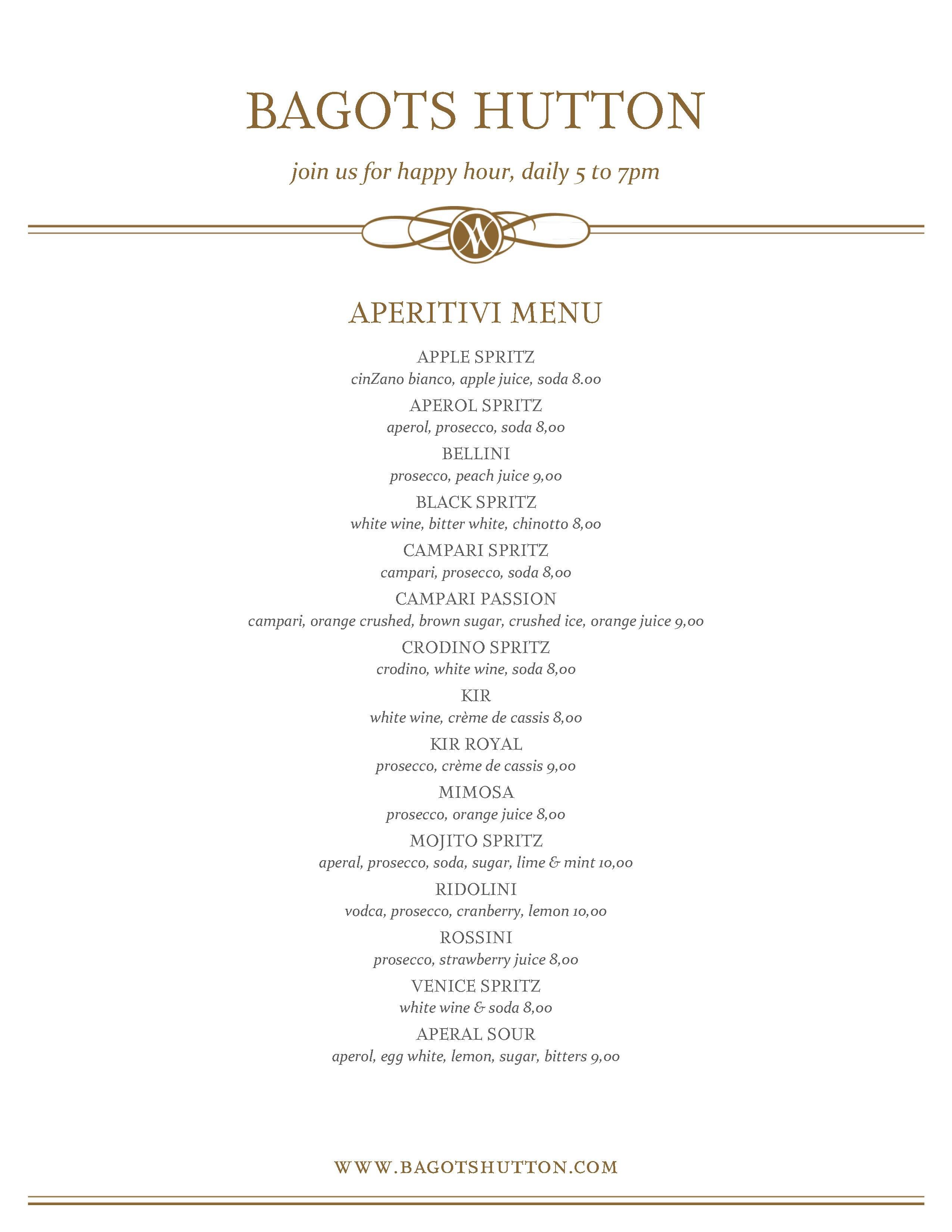 Carta de Bagots Hutton Wine Emporium