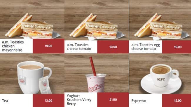 KFC Garden Route Mall menu