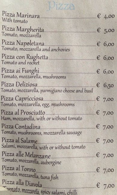 Menu di Pizzeria la Toscanella 
