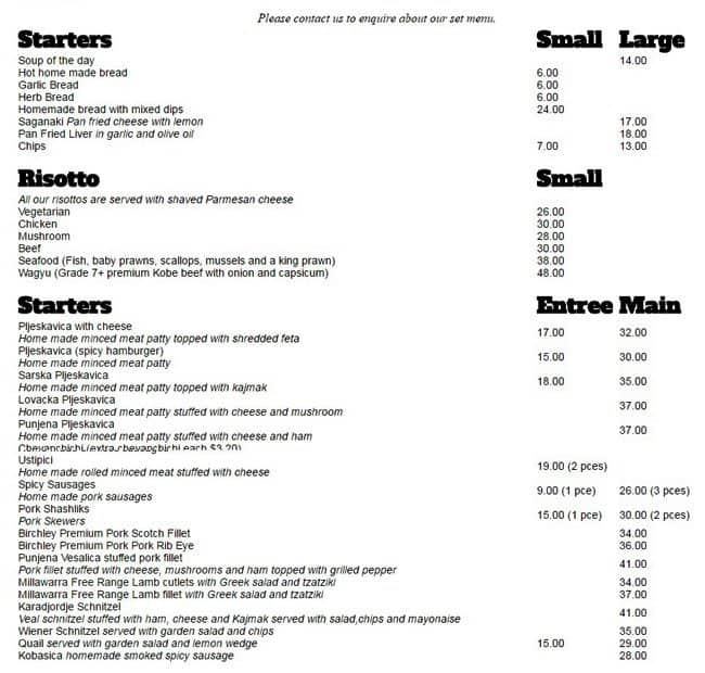 Lygon Charcoal Grill & Steakhouse menu Urbanspoon/Zomato