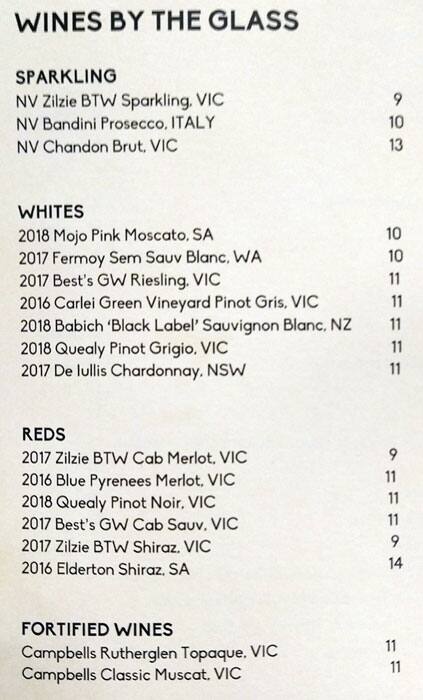 Carta de Overflow Cafe Wine Bar