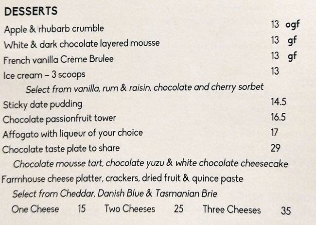 Carta de Overflow Cafe Wine Bar
