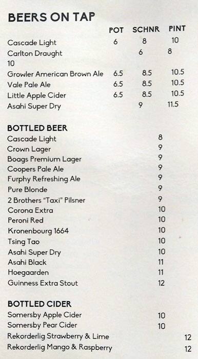 Carta de Overflow Cafe Wine Bar
