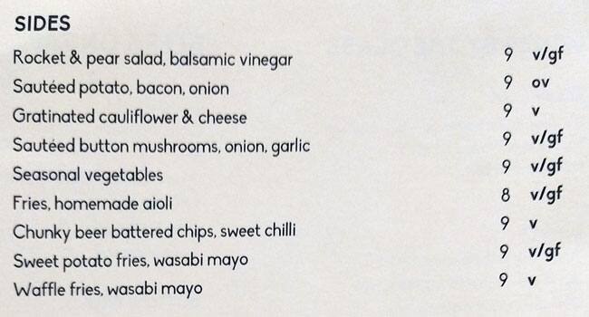 Carta de Overflow Cafe Wine Bar