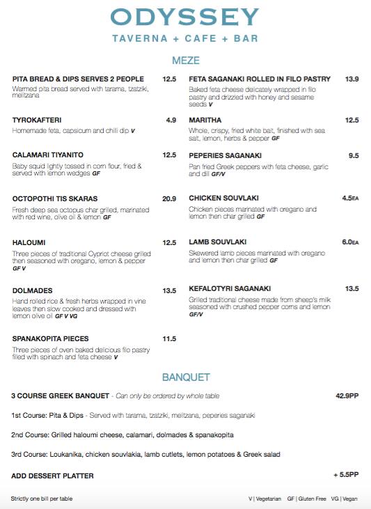 The Greek Club Menu, Menu for The Greek Club, South Brisbane, Brisbane