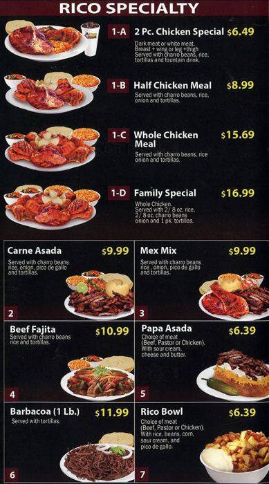 El Pollo Rico menu