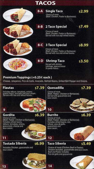 El Pollo Rico menu