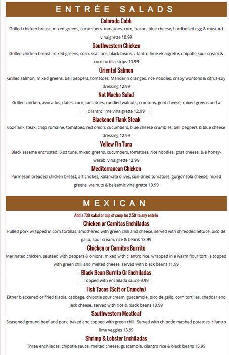 Carta de 730 South Bar & Grill