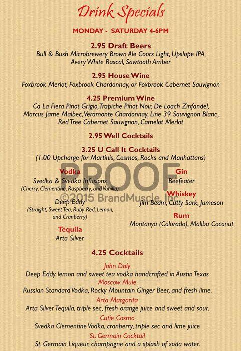 Carta de 730 South Bar & Grill