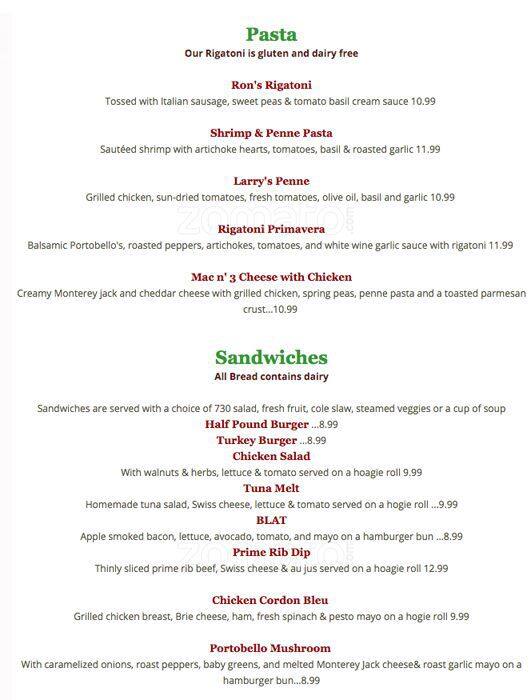 Carta de 730 South Bar & Grill