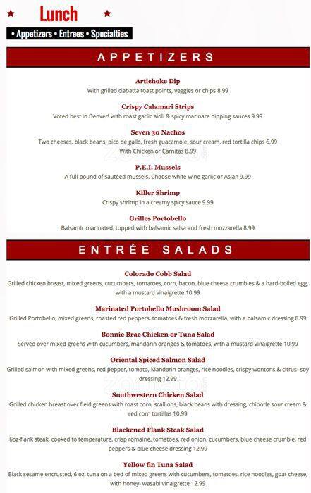 Carta de 730 South Bar & Grill