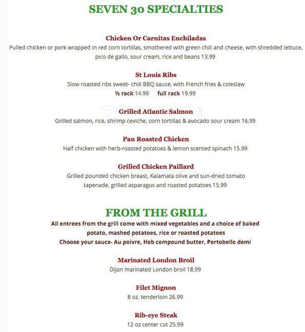 Carta de 730 South Bar & Grill