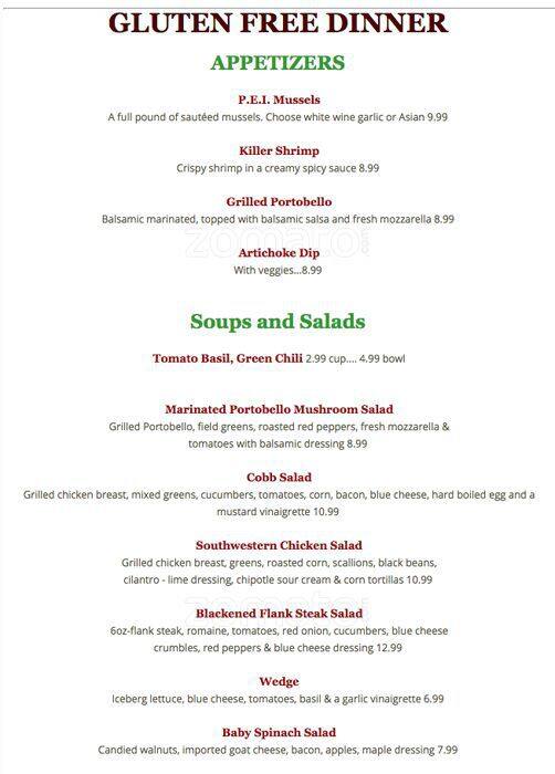 Carta de 730 South Bar & Grill