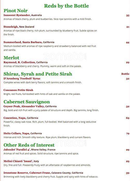 Carta de 730 South Bar & Grill