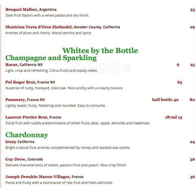 Carta de 730 South Bar & Grill