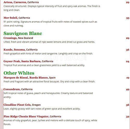 Carta de 730 South Bar & Grill