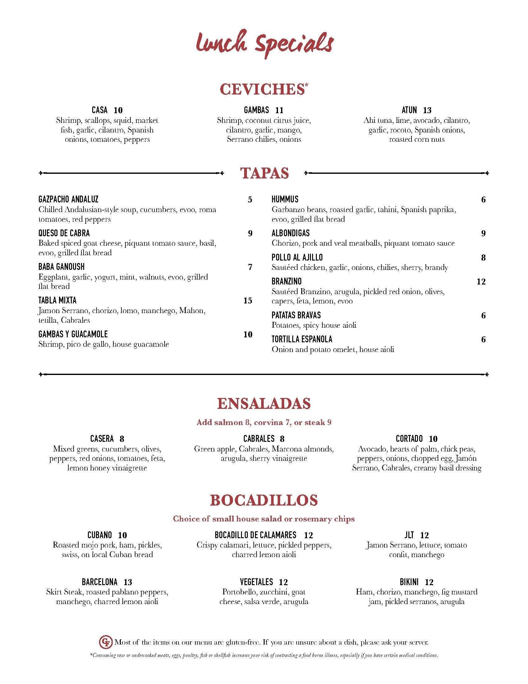 Menu at Ceviche Tapas Bar & Restaurant, Saint Petersburg, 10 Beach Dr NE