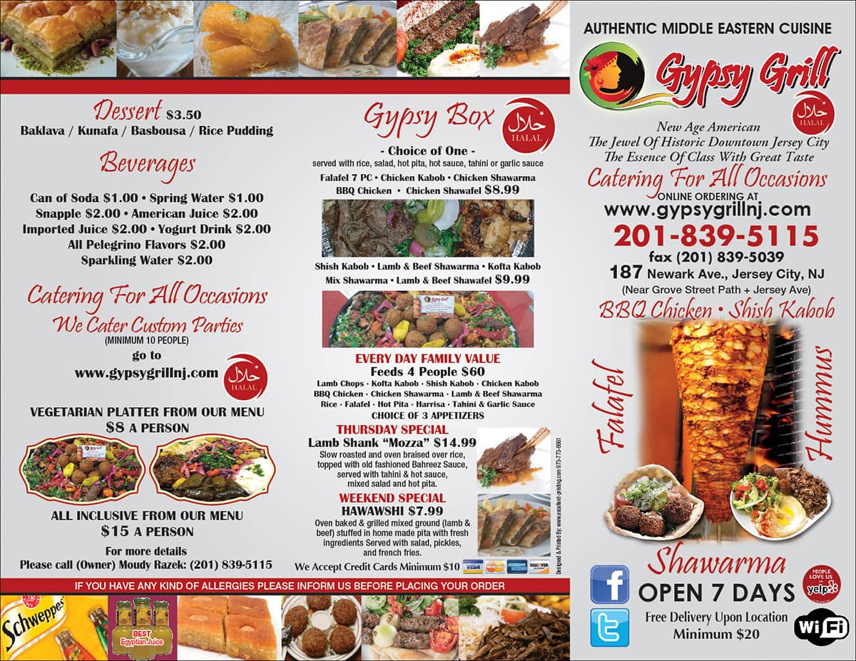 Gypsy Grill Menu, Menu for Gypsy Grill, Jersey City, Jersey City