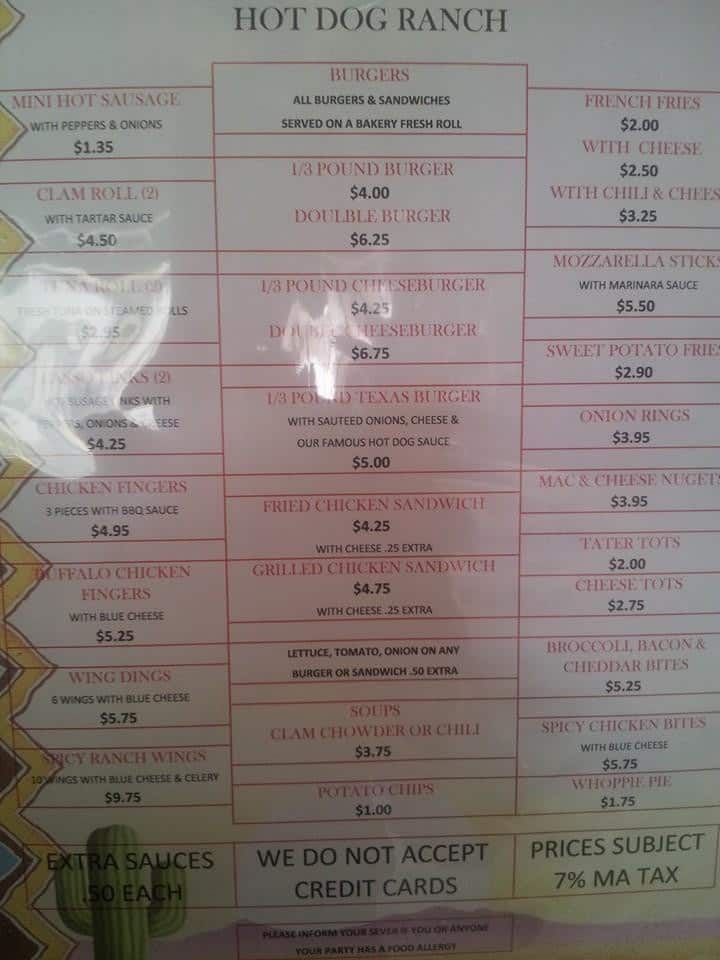 Carta de Hot Dog Ranch