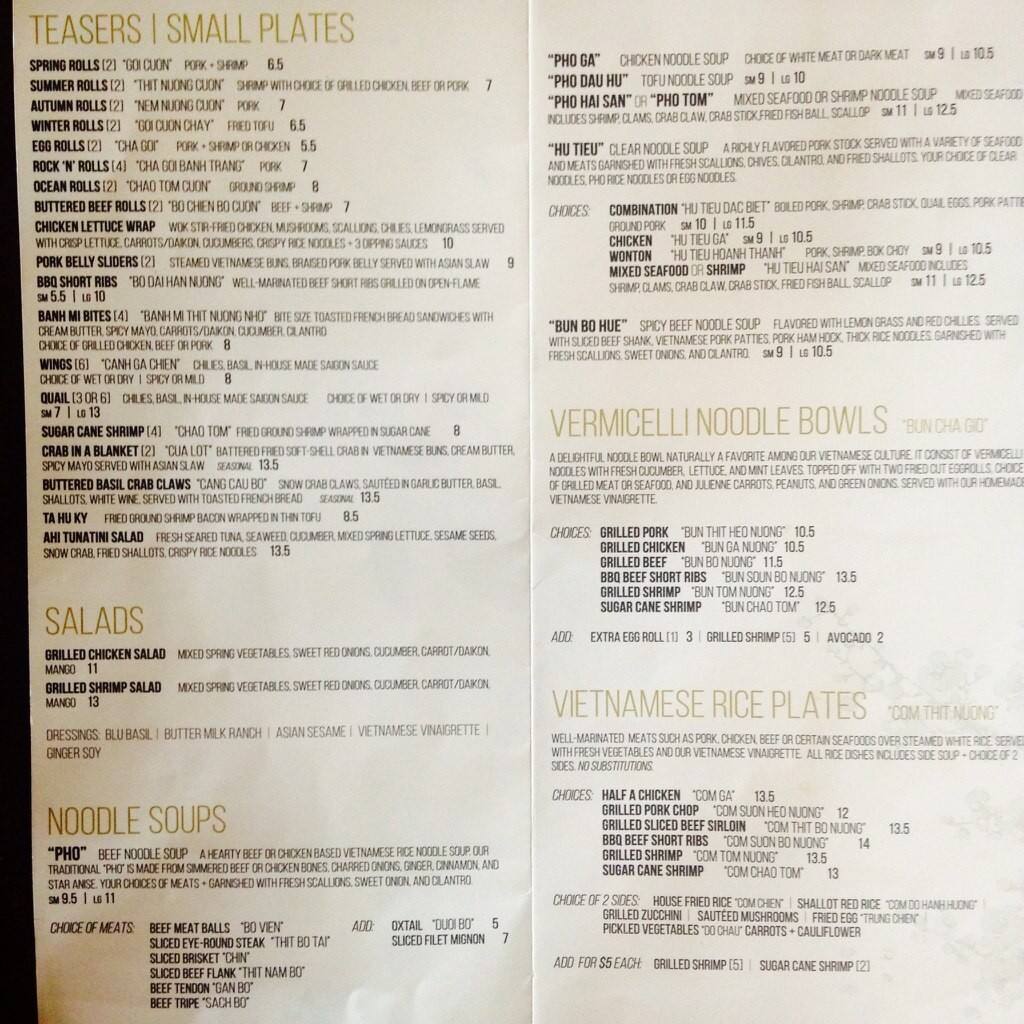 Menu at Blu Basil Wine and Grill restaurant, Lafayette, Johnston St