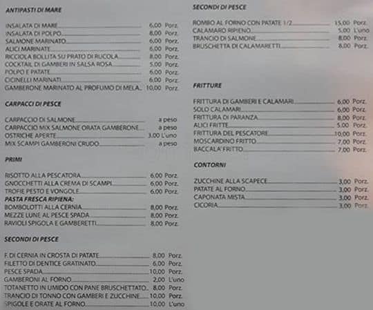 Menu di Pescheria "Il Mare Di Terracina" 