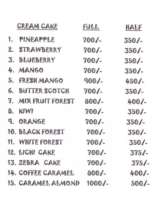Menu of Copain Bakery, Jogeshwari, Mumbai