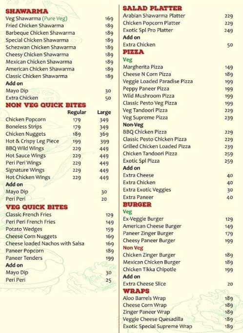 Menu of The Exotic Grill, Tarnaka, Hyderabad