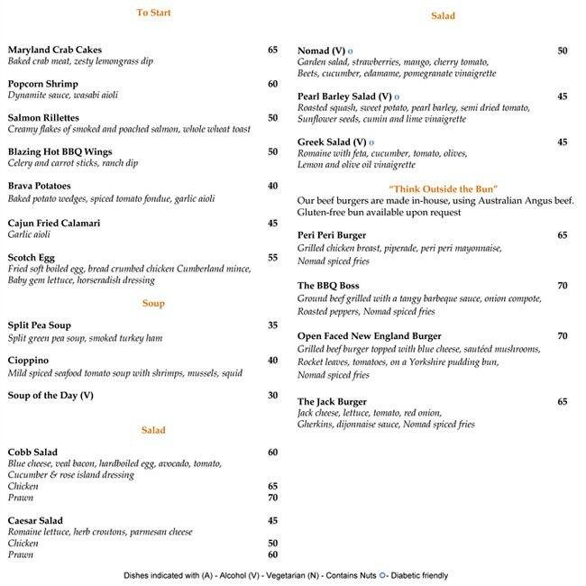 Nomad Menu, Menu for Nomad, Al Garhoud, Dubai Zomato