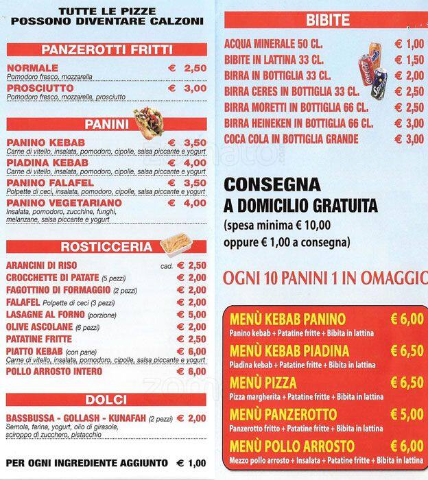 Menu di Gioia Pizzeria Da Asporto 