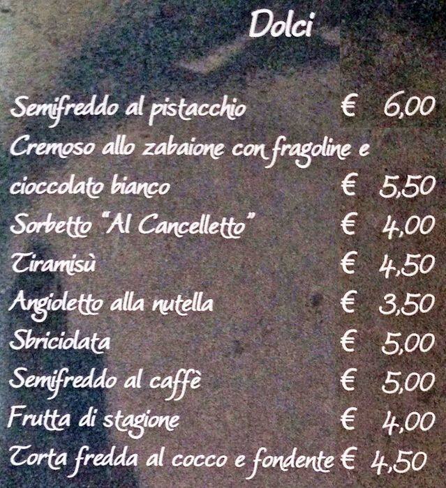 Menu di Ristorante Al Cancelletto 