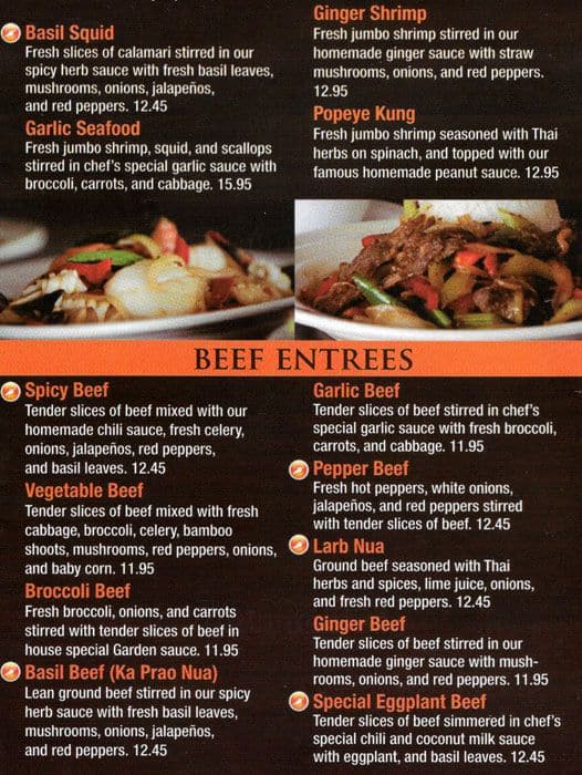 Menu at THAI GARDEN restaurant, Schaumburg