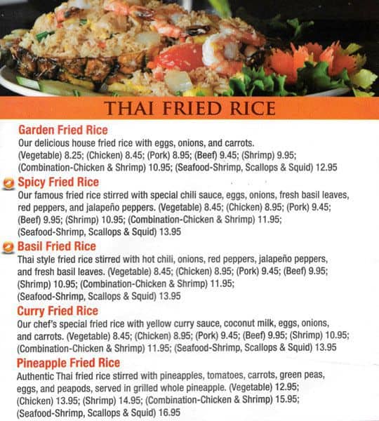 Menu at THAI GARDEN restaurant, Schaumburg