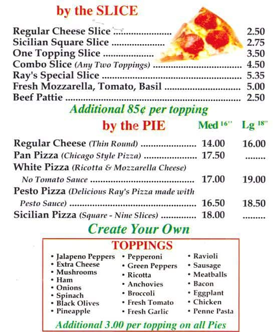 Famous Original Ray's Pizza Menu - Urbanspoon/Zomato