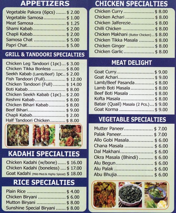 Sunshine Restaurant & Grill Menu Urbanspoon/Zomato