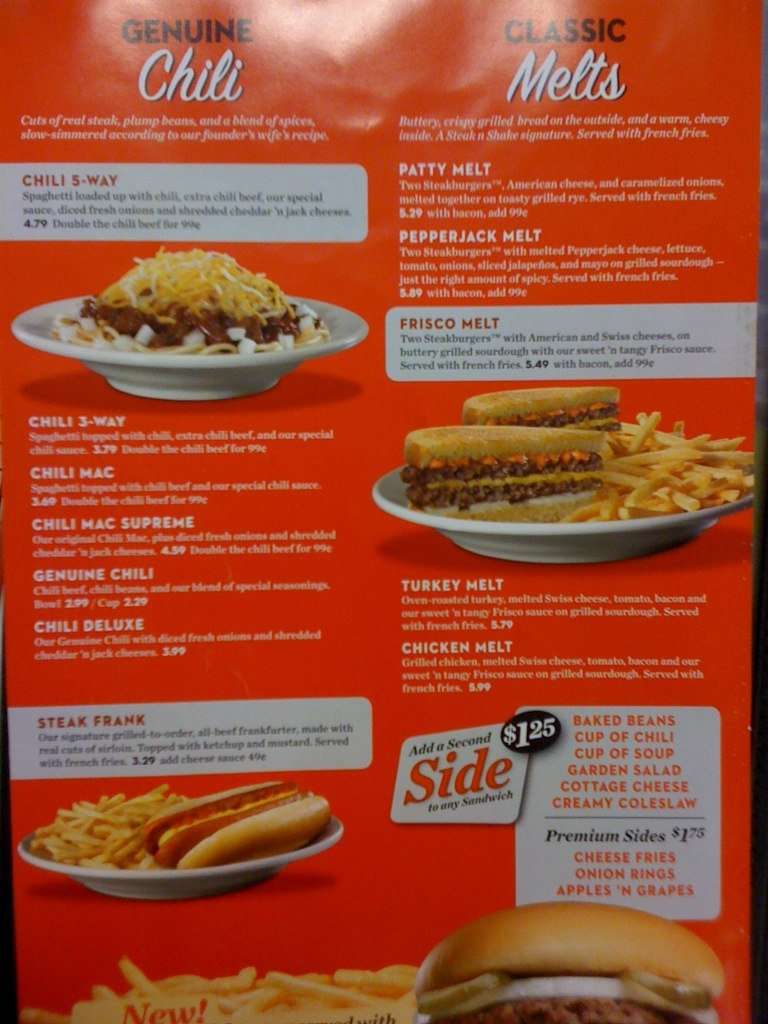 Steak 'n Shake Menu, Menu for Steak 'n Shake, Valparaiso, Valparaiso