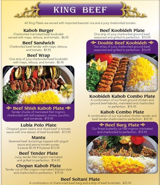 Menu At King Kabob Restaurant Lake Elsinore