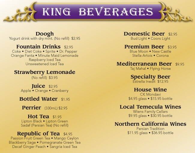 Menu at King Kabob restaurant, Lake Elsinore