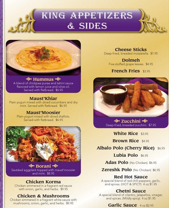 Menu At King Kabob Restaurant Lake Elsinore